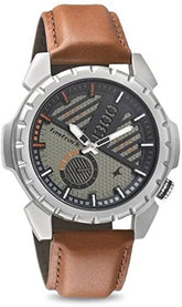 Fastrack Men's Watch Analog, Grey Dial Brown Leather Strap, 3090SL04
